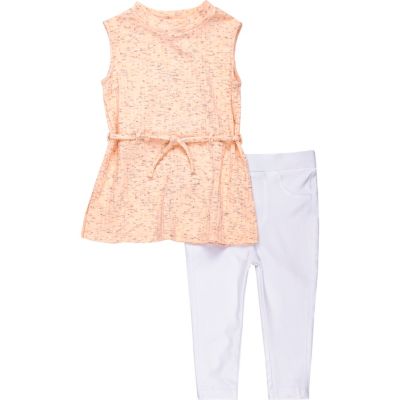 Mini girls coral tunic and leggings outfit